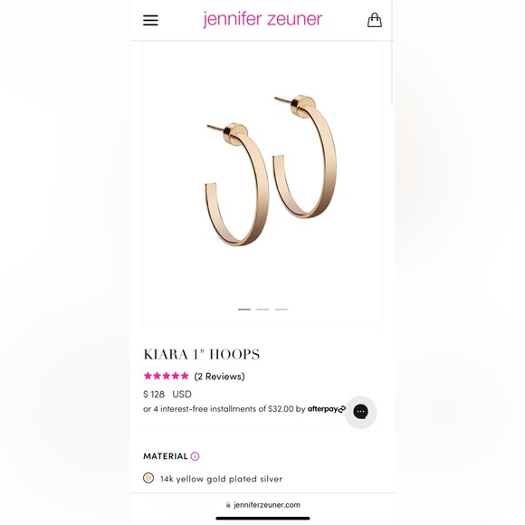 Jennifer Zeuner Kiara 1" 14k Yellow Gold Plated Hoops - Picture 2 of 2